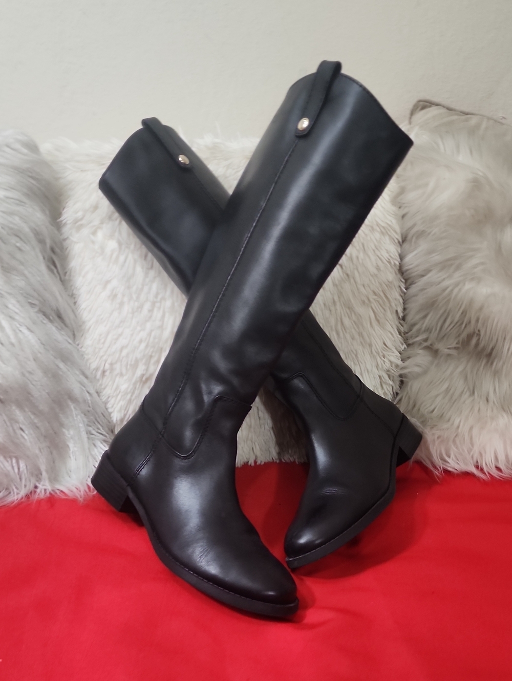 INC Womens Fawne Black Leather Knee-High Boots